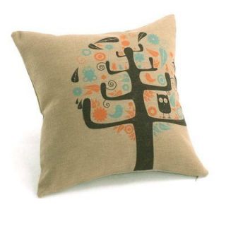 Colorful Tree Cute Night Owl Decorative Pillowcase Cushion Cover Linen 
