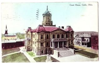 1908 CADIZ Ohio Postcard COURT HOUSE Harrison County