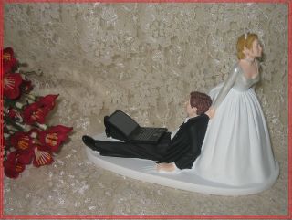 HUMOROUS WEDDING LAPTOP COMPUTER GEEK GROOM CAKE TOPPER