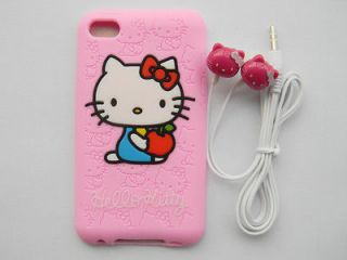   KITTY Earphones + Hello Kitty Silicone Case Cover for IPOD Touch 4 4G
