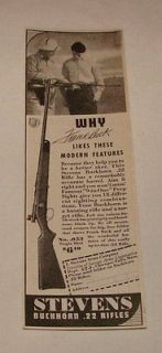slim 1937 Stevens Buckhorn .22 Rifle ad ~ FRANK BUCK