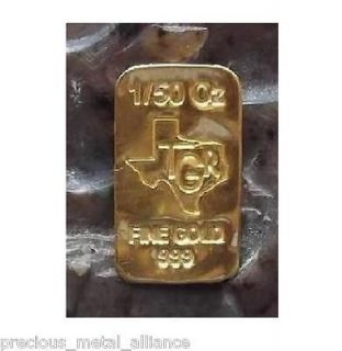 GOLD 1/50 th TROY OUNCE OZ 24K PURE TGR PREMIUM BULLION BAR 999.9 FINE 