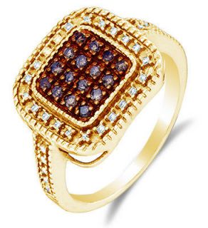 Silver White and Chocolate Brown Round Diamond Ring Band (1/5 cttw., G 