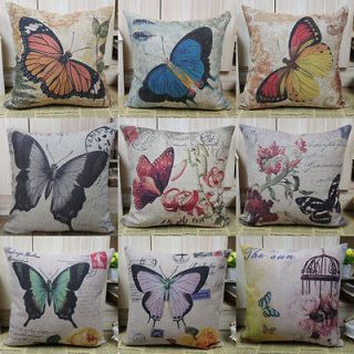 BLACK GREEN YELLOW RED VARIOUS BUTTERFLY VINTAGE LINEN CUSHION COVER 