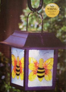 SOLAR POWERED LED BUMBLE BEE STAINED GLASS LANTERN AMBIENT GARDEN 