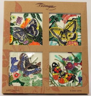 4x Butterfly Garden Coasters Benaya Art Tiles Contemporary Picture 