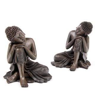 Wood Effect Thai Buddha Statue Head on Knee Thailand Buddhism 12cm