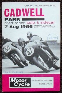 CADWELL PARK SOLO, SIDECAR & FORMULA 3 MOTORCYCLE ROAD RACE PROGRAMME 