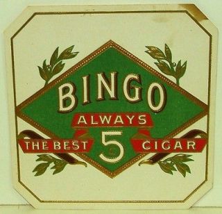 Vintage 1930s Bingo 5c 4X4 Embossed Cigar Box Label