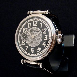 Rare Aged 1902 Great Swiss LONGINES Watch Black Engraved Art Deco Dial