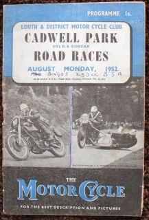 CADWELL PARK SOLO & SIDECAR MOTORCYCLE RACE PROGRAMME AUG 1952