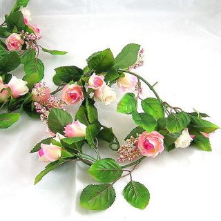 64 Inch Artificial Wedding Silk Flower Pink Rose Buds Garland