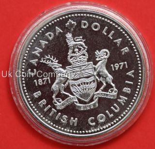 1971 Canada British Columbia Commemorative Silver Dollar w/ Case