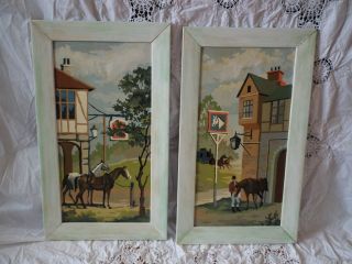 VINTAGE PAIR of Paint By Number PAINTINGS 9 BY 18 HORSES Stage Coach 
