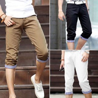 Mens Fashion Designed Casual Slim Fit Cropped Capri Pants Shorts 3 