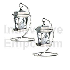Flickering Candle Lantern Path Light Brushed Nickel Outdoor No Flame 