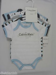 Calvin Klein Layette Onesies 5 piece set White Blue Grey Newborn 0   3 