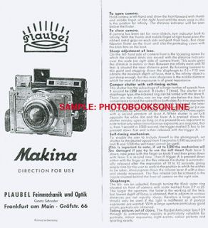 Plaubel Makina II IIa IIb IIs III Instructions