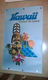 Vintage United Air Lines Travel Poster Hawaii Original 1971 Hawaiian 
