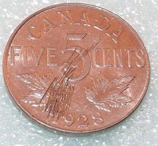 1928 Canada Canadian Nickel 5 Five CENT ~ SCRATCHED FILLER COIN ~