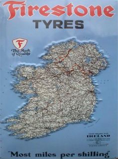 FIRESTONE TYRES MAP OF IRELAND VINTAGE EFFECT RETRO STYLE METAL SIGN