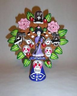 Mexican FolkArt Tree of Life Day of Death Candle Holder