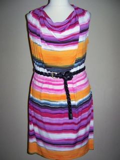 CALVIN KLEIN Mango Striped Belted Jersey Knit Dress, 16W *NWT $124