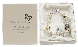 Amore Love Mother of The Bride Charm Bracelet Silver Gold Bead 