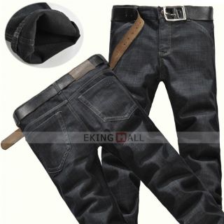 New Winter Fashion Mens Fleece Lined Casual Jeans Straight Casual 