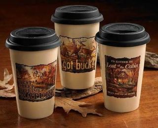 NEW CERAMIC 12 oz TRAVEL MUG CUP WITH NON SPILL LID GOT BUCK 