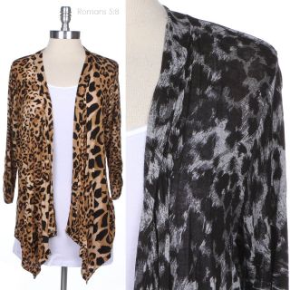 JUNIOR PLUS SIZE] Leopard Print Long Sleeve Open Draped Cardigan 