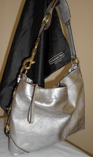   Metallic Silver LEATHER Carly Handbag Purse LapTop Shoulder Bag
