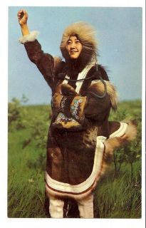 Vintage Postcard Alaskan Eskimo Girl Native Attire Caribou Skin Parka