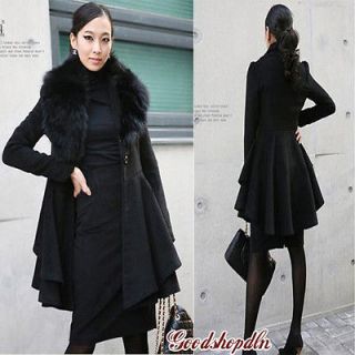 New Women Winter Wool Coat Parka Fur Collar Outwear Jacket Black Camel
