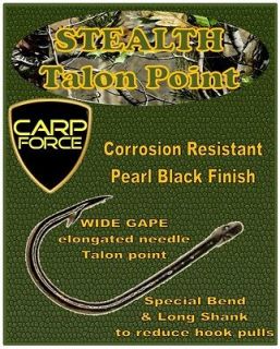 CARP FORCE STEALTH TALON POINT CARP HOOKS MICRO BARBED SIZE 2 WIDE 