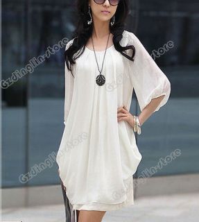 Womens Fashion Graceful Chiffon Casual Short Sleeve Mini Dress M,L,XL 