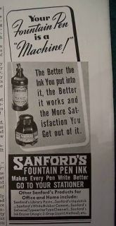1940 Sanfords Fountain Pen Kin Bottles Bottle Ad