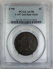 1798 Large Cent 1c, PCGS AU 50, S 187 2nd Hair Style (Draped Bust)