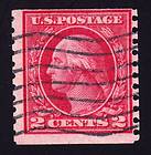 454   2 Cent Carmine Washington Coil, Perforated 10 vertically, Type 