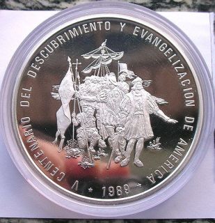 Dominican 1989 Discover America Columbus 100 Pesos 5oz Silver Coin 