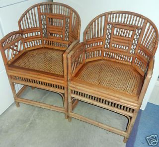 Pair Hollywood Regency Chinese Rattan Bamboo Chippendale Pavillion 