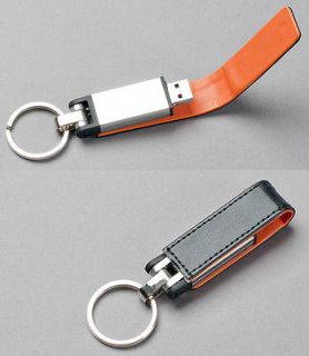 Premium Black Leather/Orange Trim Key Fob USB Flash Drive(Stick/Pen 