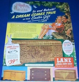 1943 Lane Cedar Hope Chest Dream Easter Gift GI/Girl Ad