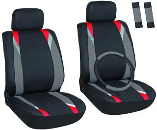 Piece Red, Gray, Black Front Car Seat Cover Set Bucket Chairs with 