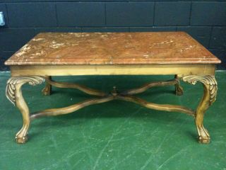 HOLLYWOOD REGENCY ANTIQUED FRENCH LOUIS XIV COFFEE TABLE WOOD 