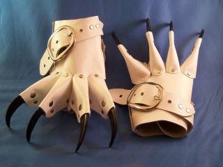 White Leather Gauntlets with Black Claws Steam Punk SCA LARP Gothic