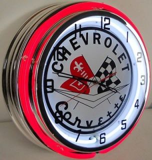 Chevy Corvette 18 Neon Clock Parts Dealer Emblem Logo Garage Sting 