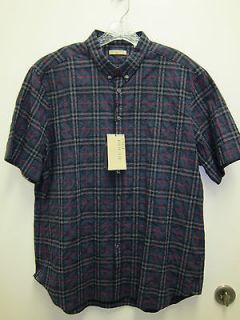   Brit Mens Gift Short Sleeve Shirt Navy Gray Plaid Check NWT $195 XXL