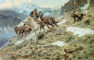 1913 Charles Russell Painting repo, Bear, Guns, Horses, Cowboy 