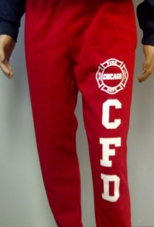CHICAGO FIRE DEPARTMENT SCREENPRINTED RED SWEAT PANTS WITH POCKETS